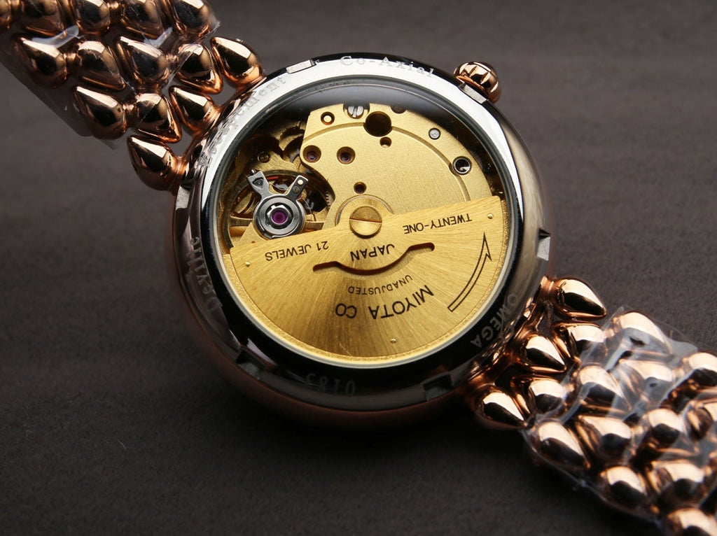 DEVILLE PRESTIGE 32MM ROSE GOLD DIAMOND BEZEL MOP DIAL